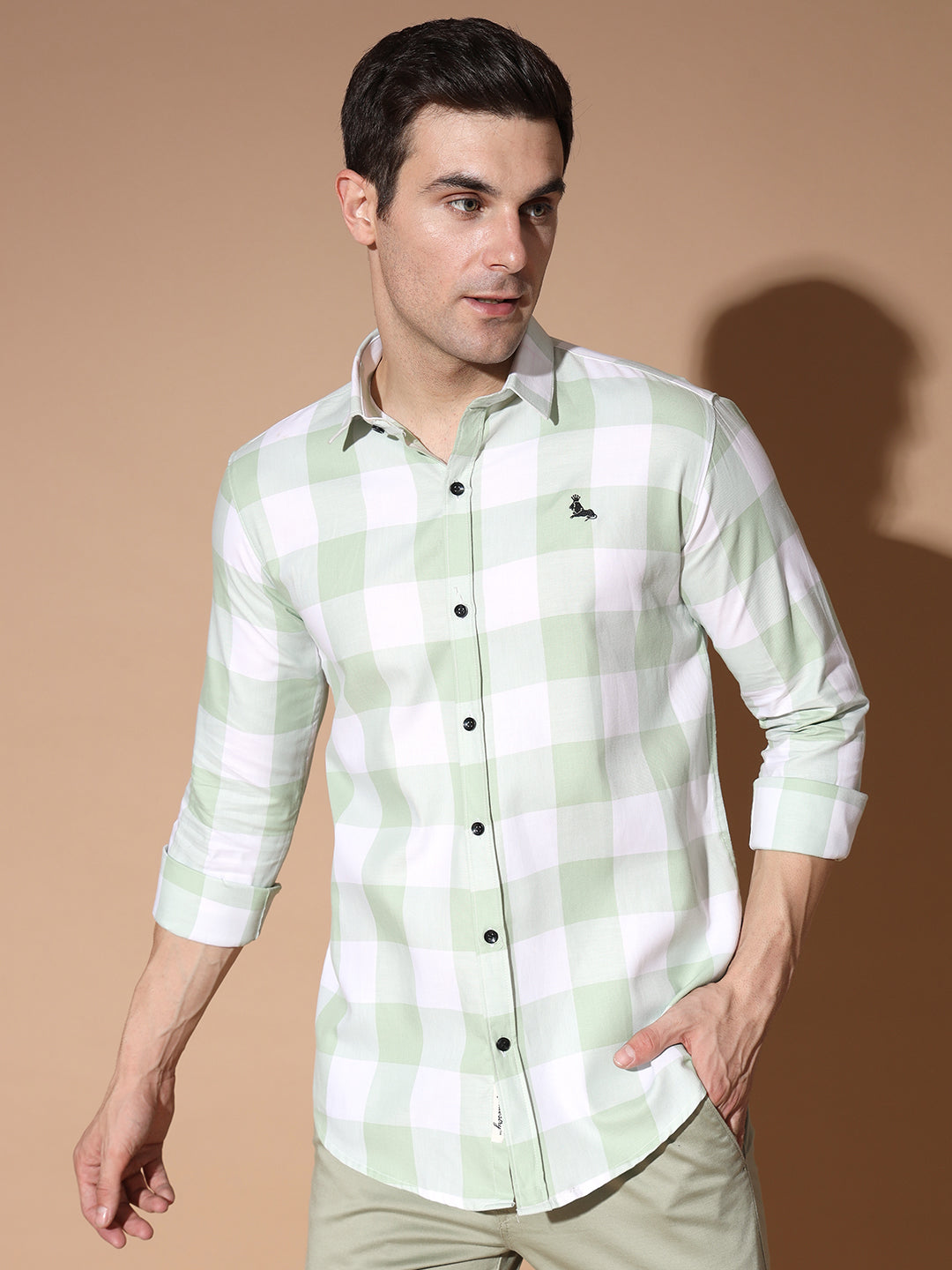 Green and white checkered shirt best sale