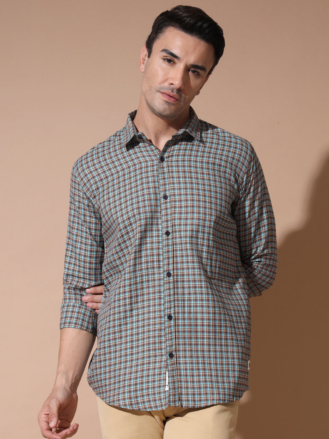 Versatile Brown and Green Check Shirts